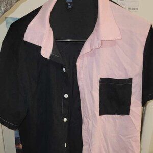 half pink-half black men's M button up short-sleeve shirt